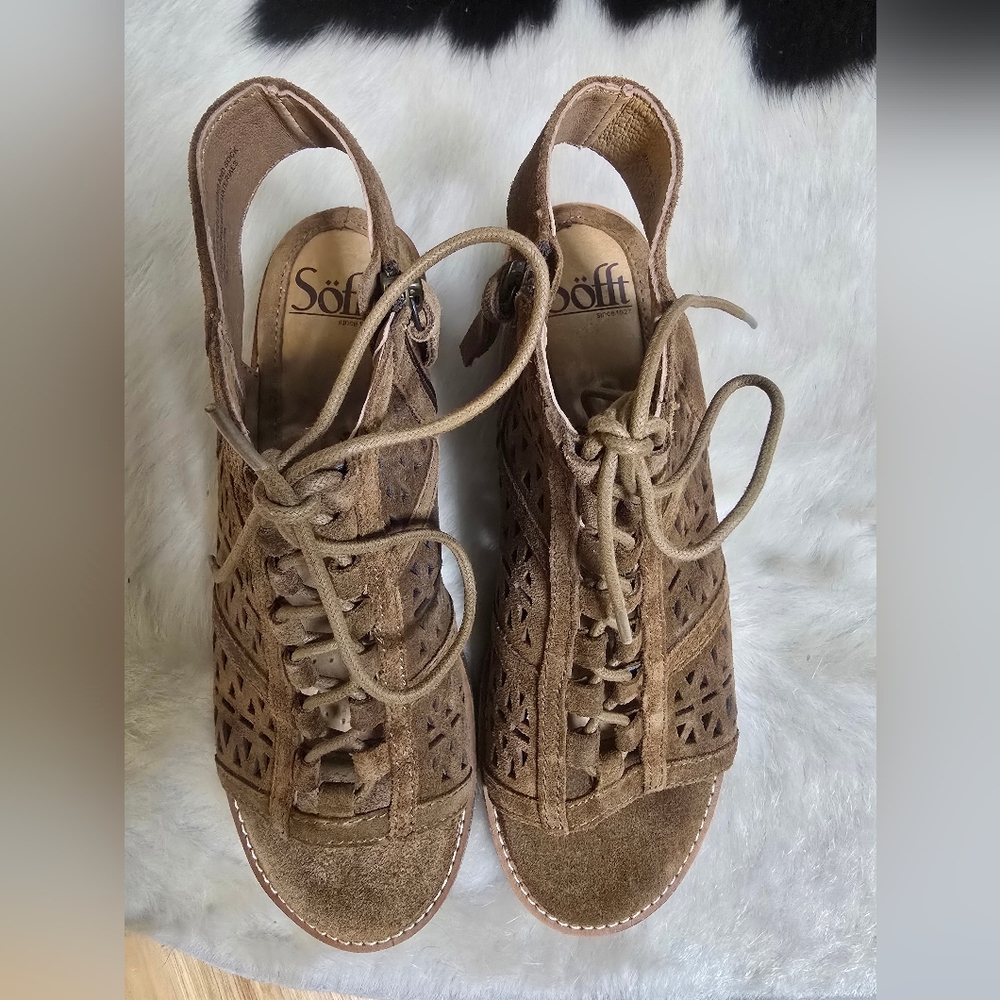 Sofft Nora Brown Suede Lace-Up Geometric Cut-out Sandals, Real Leather, Size 7.5 - Picture 6 of 11